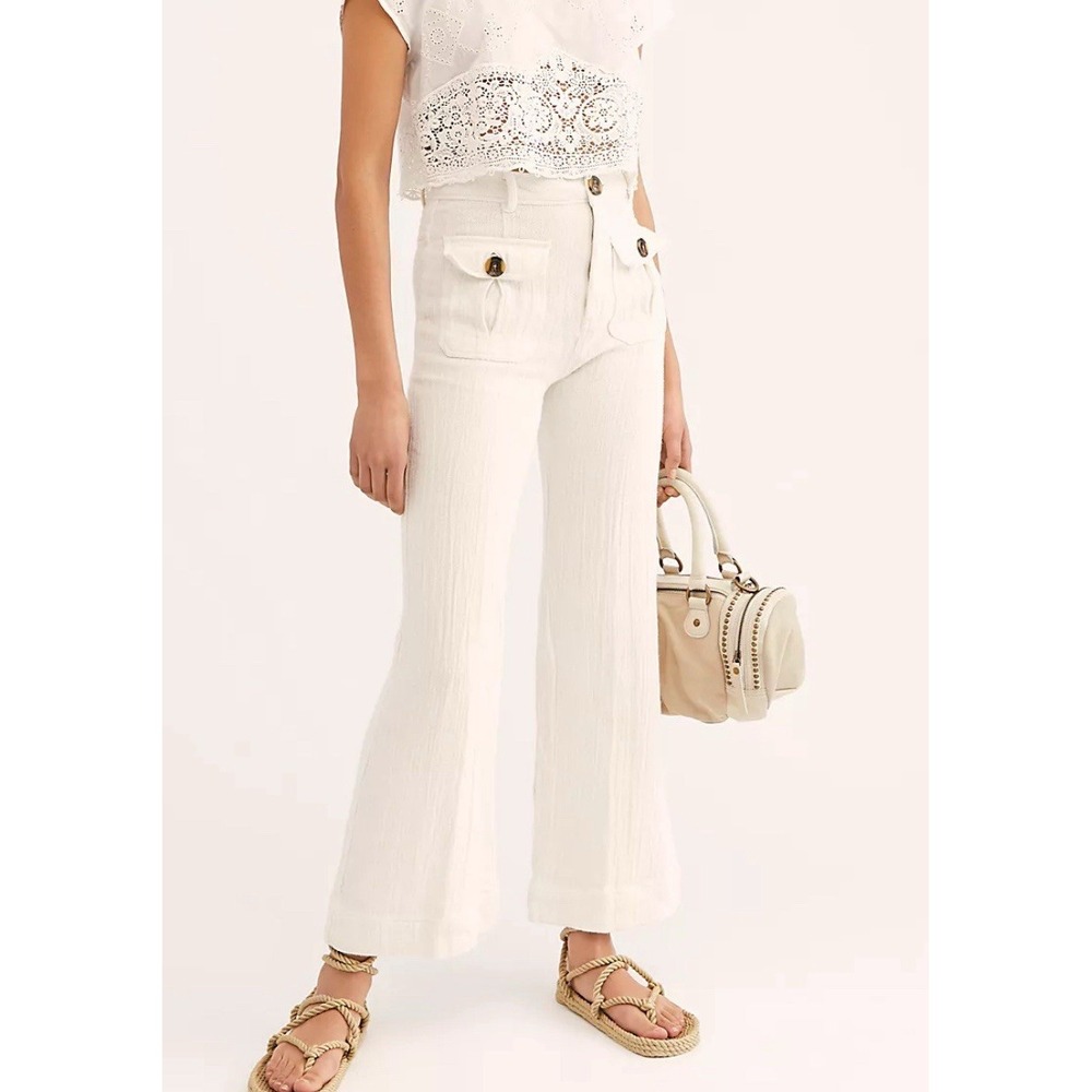 Free People Boca Bell Trouser Pants Women 8 Ivory Granolagirl Indie‎ Western